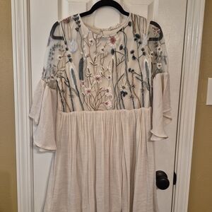 Altar'd State Cream Dress with Floral Embroidered Bodice